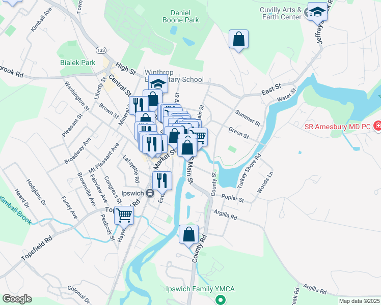 map of restaurants, bars, coffee shops, grocery stores, and more near in Ipswich