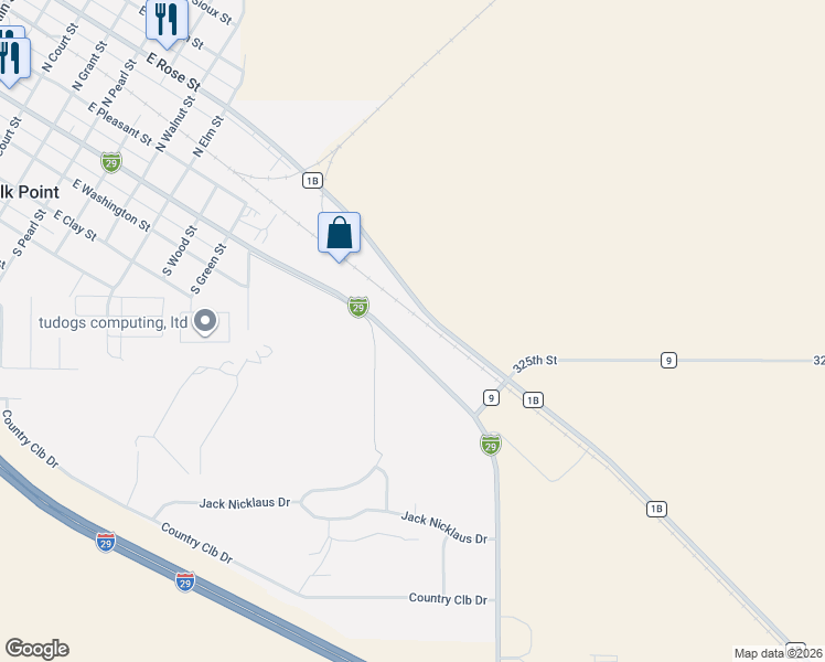 map of restaurants, bars, coffee shops, grocery stores, and more near 1361-1699 East Main Street in Elk Point