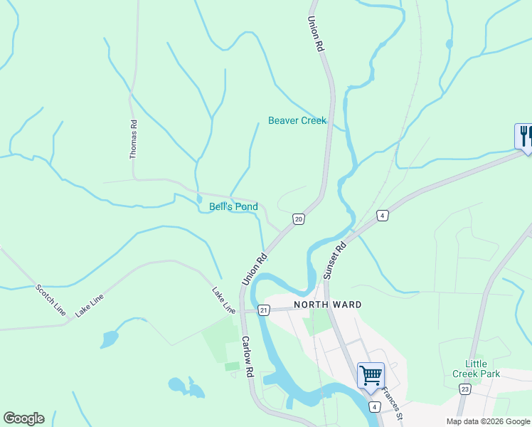 map of restaurants, bars, coffee shops, grocery stores, and more near 4053 Thomas Road in Port Stanley