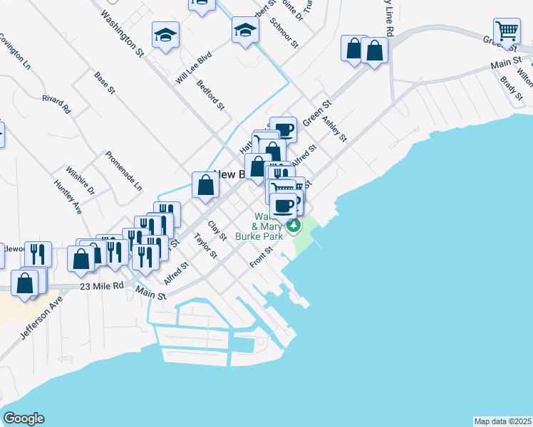 map of restaurants, bars, coffee shops, grocery stores, and more near 36355 Main Street in New Baltimore