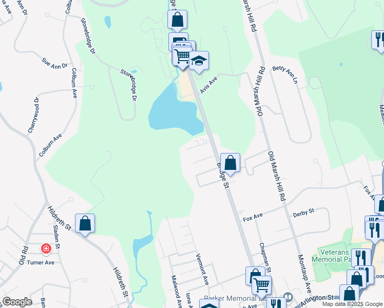 map of restaurants, bars, coffee shops, grocery stores, and more near 54 Frank Street in Dracut