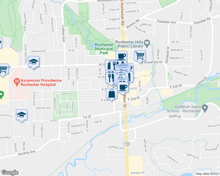 map of restaurants, bars, coffee shops, grocery stores, and more near 212 West 3rd Street in Rochester