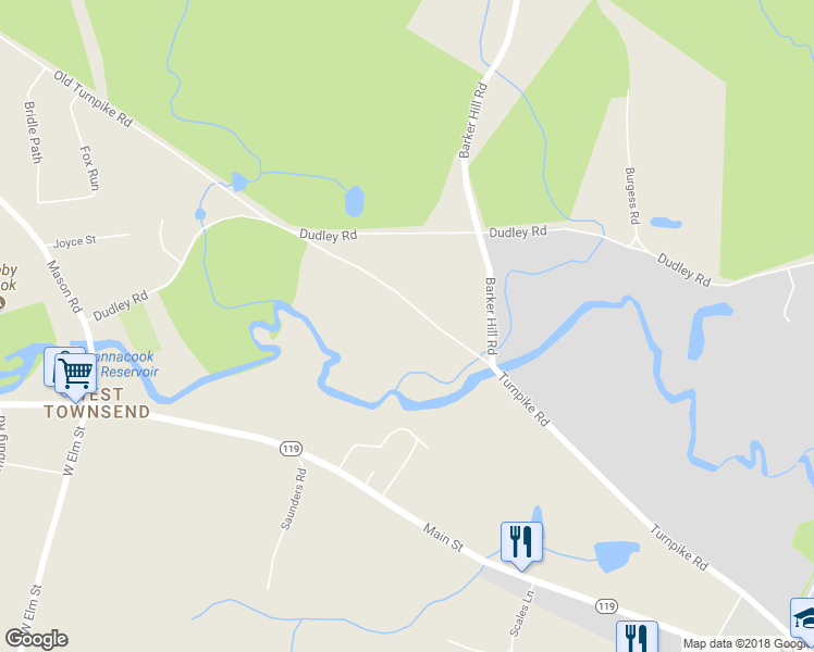 map of restaurants, bars, coffee shops, grocery stores, and more near 88 Turnpike Road in Townsend