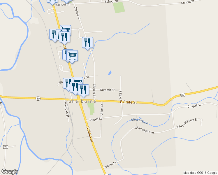 map of restaurants, bars, coffee shops, grocery stores, and more near 3 Summit Street in Sherburne