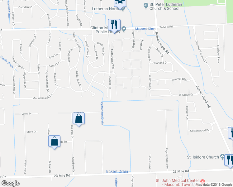 map of restaurants, bars, coffee shops, grocery stores, and more near 52179 Heatherstone Avenue in Macomb