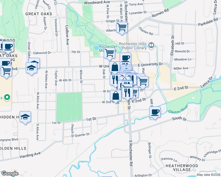 map of restaurants, bars, coffee shops, grocery stores, and more near 212 West 3rd Street in Rochester