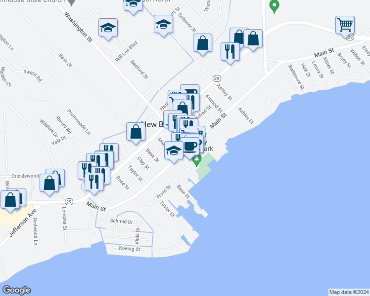 map of restaurants, bars, coffee shops, grocery stores, and more near 51005 Washington Street in New Baltimore