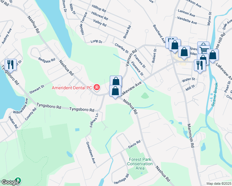 map of restaurants, bars, coffee shops, grocery stores, and more near 465 Nashua Road in Dracut