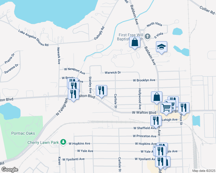 map of restaurants, bars, coffee shops, grocery stores, and more near 220 West Chicago Avenue in Pontiac