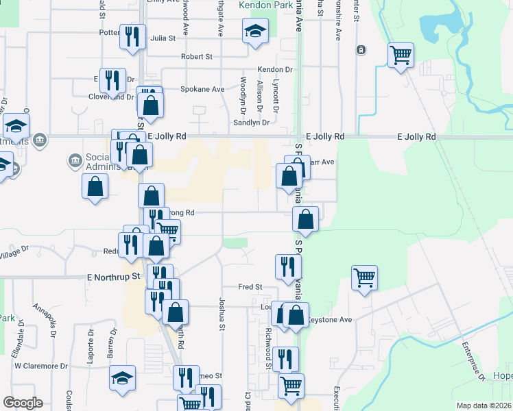 map of restaurants, bars, coffee shops, grocery stores, and more near 5326 Granger Dr in Lansing Charter Township