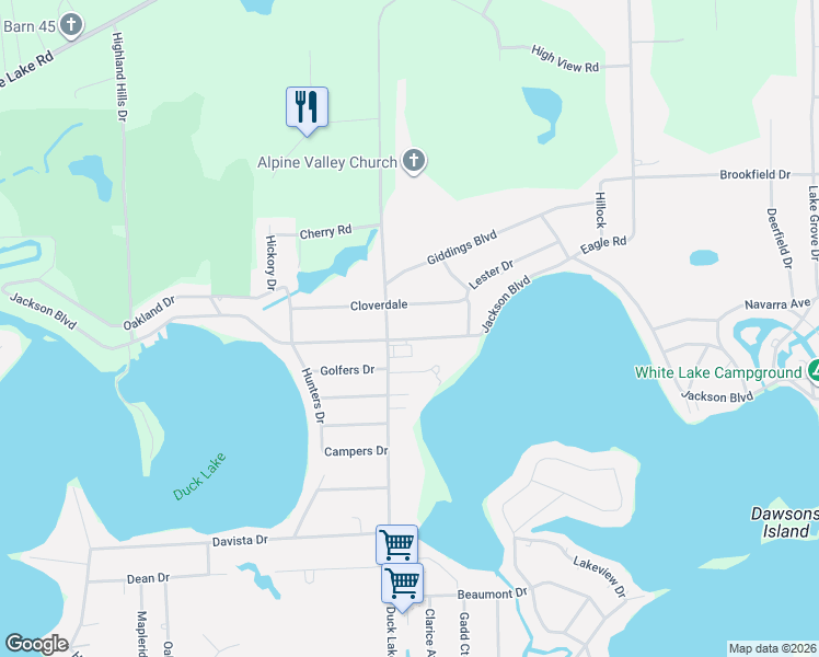 map of restaurants, bars, coffee shops, grocery stores, and more near 2955 Jackson Boulevard in Highland Charter Township