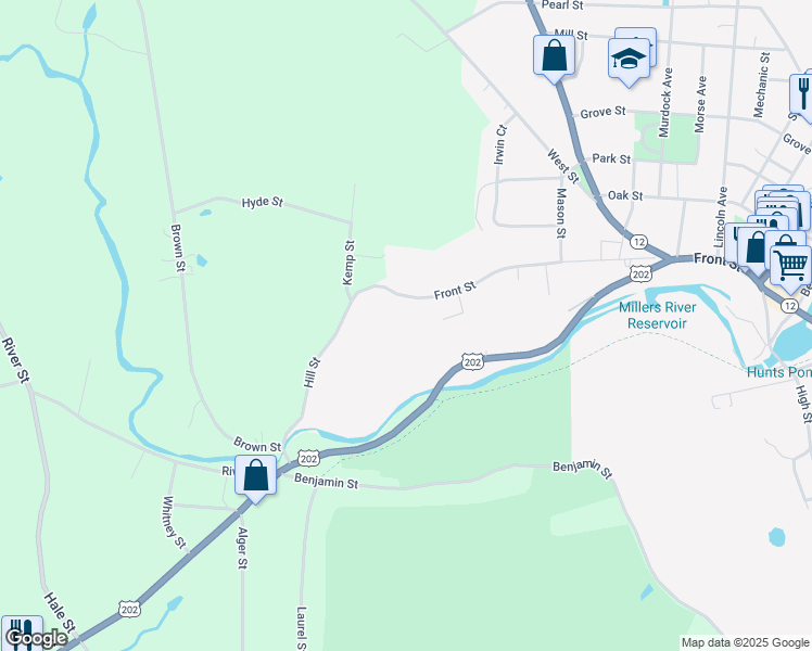 map of restaurants, bars, coffee shops, grocery stores, and more near 414 Front Street in Winchendon