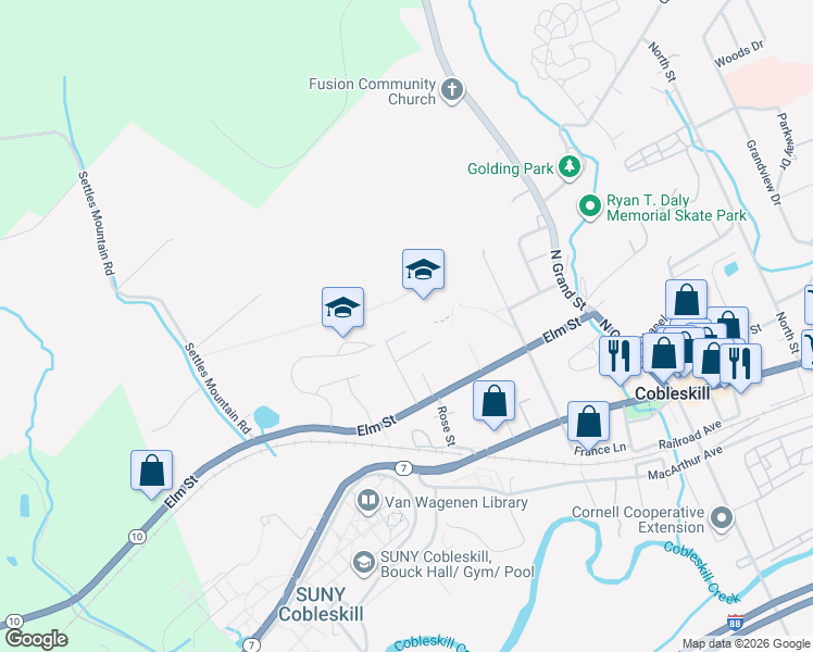 map of restaurants, bars, coffee shops, grocery stores, and more near 193 Golding Drive in Cobleskill