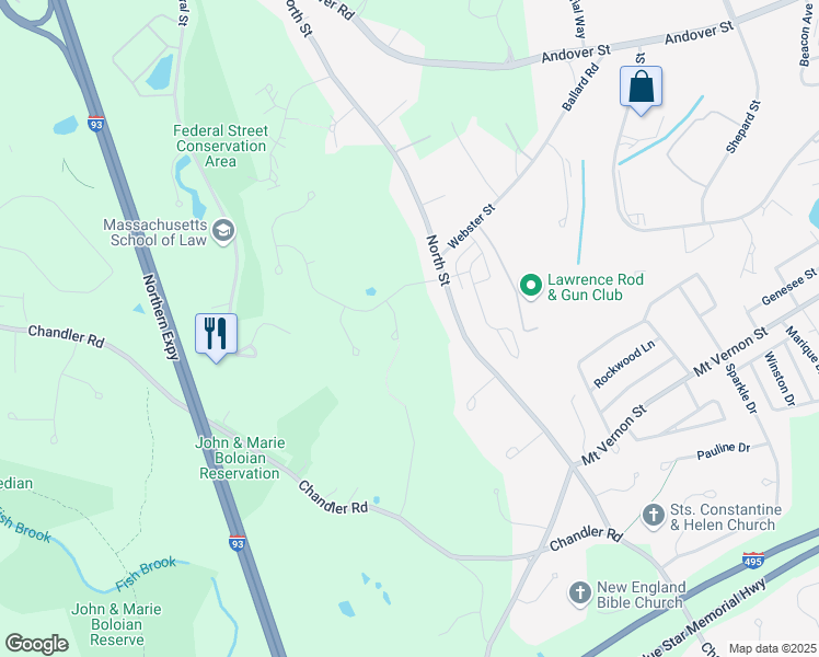 map of restaurants, bars, coffee shops, grocery stores, and more near 6 Norwich Place in Andover