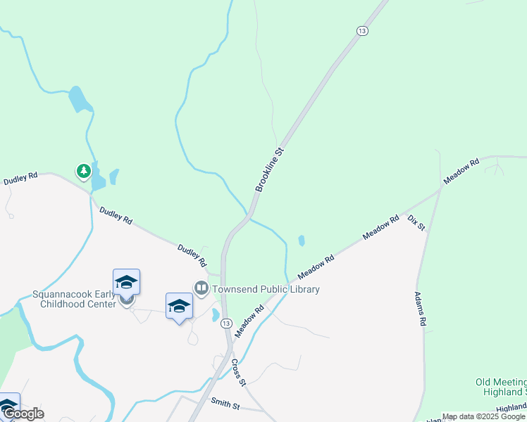 map of restaurants, bars, coffee shops, grocery stores, and more near 85 Brookline Street in Townsend