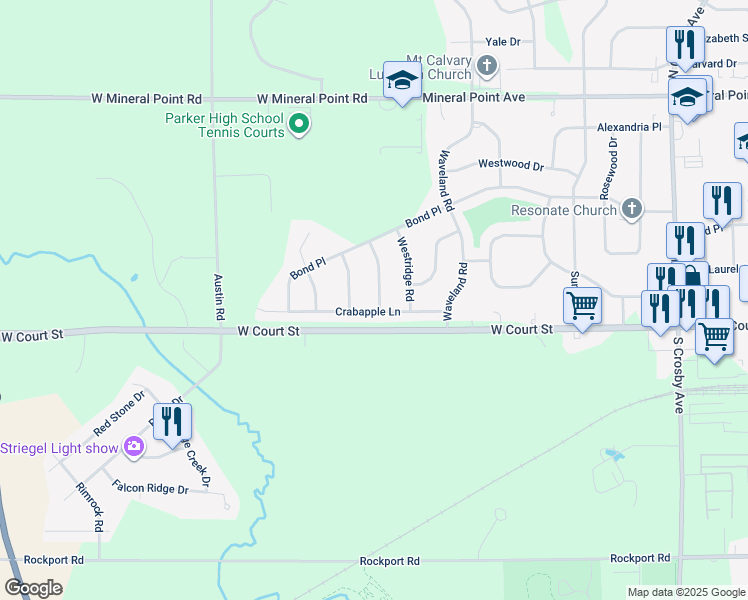 map of restaurants, bars, coffee shops, grocery stores, and more near 107 Red Apple Drive in Janesville