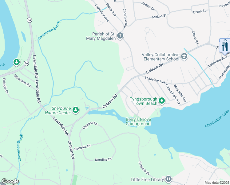 map of restaurants, bars, coffee shops, grocery stores, and more near 78 Coburn Road in Tyngsborough