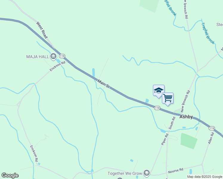 map of restaurants, bars, coffee shops, grocery stores, and more near 1112 Main Street in Ashby