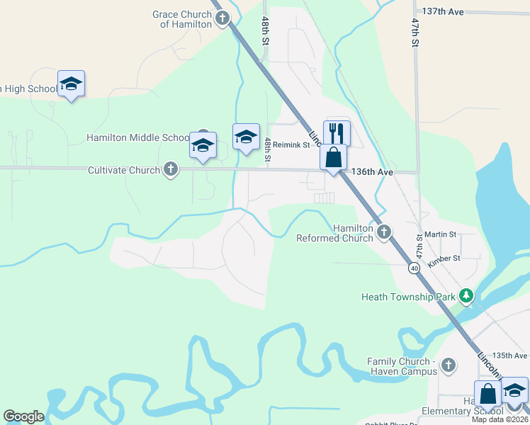 map of restaurants, bars, coffee shops, grocery stores, and more near 4809 Green Meadow Court in Hamilton