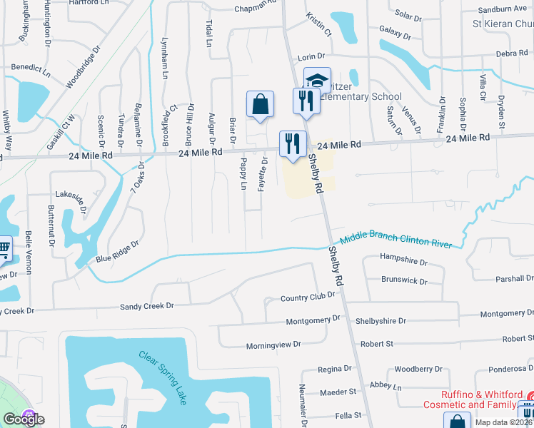 map of restaurants, bars, coffee shops, grocery stores, and more near 52456 Fayette Drive in Macomb County
