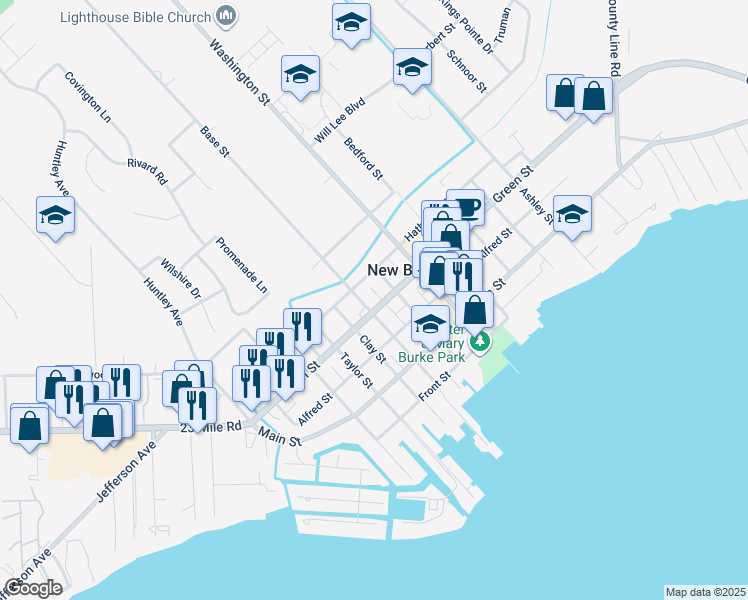 map of restaurants, bars, coffee shops, grocery stores, and more near 51139 Base Street in New Baltimore
