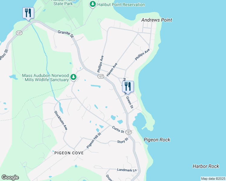 map of restaurants, bars, coffee shops, grocery stores, and more near 182 Granite Street in Rockport