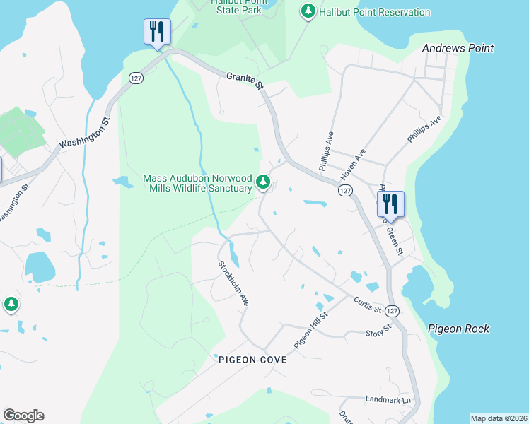 map of restaurants, bars, coffee shops, grocery stores, and more near 63 Curtis Street in Rockport
