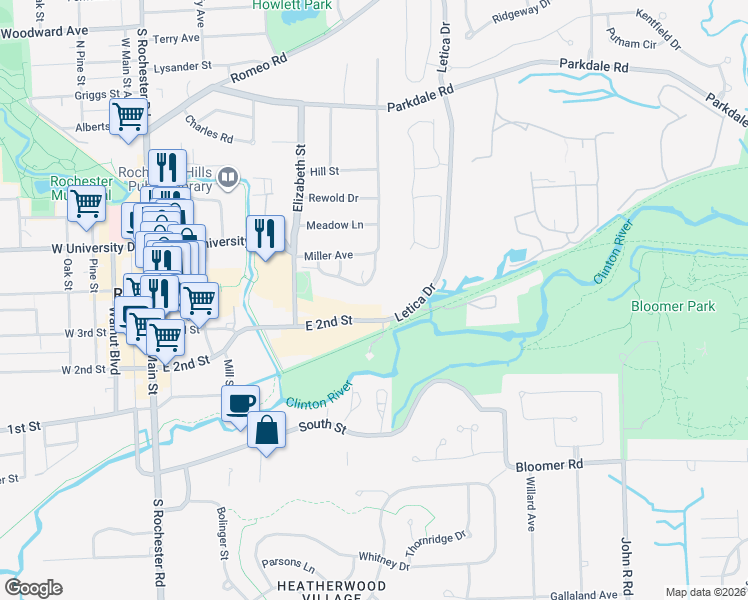 map of restaurants, bars, coffee shops, grocery stores, and more near 430 Baldwin Avenue in Rochester