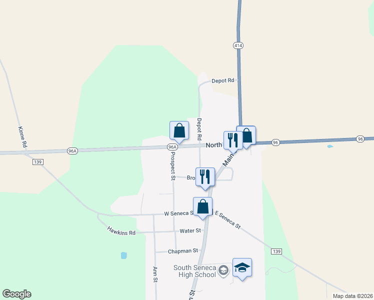 map of restaurants, bars, coffee shops, grocery stores, and more near 7086 Depot Road in Ovid