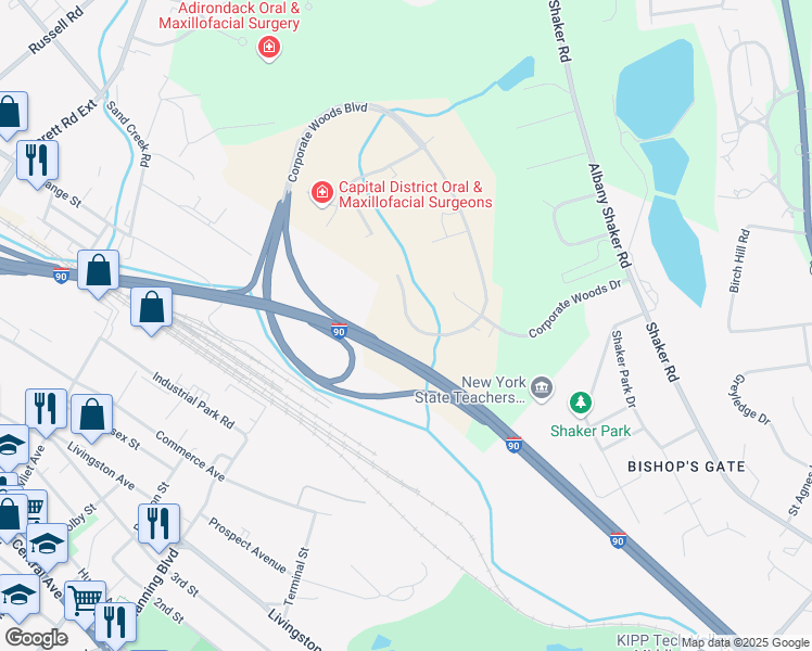 map of restaurants, bars, coffee shops, grocery stores, and more near in Albany County