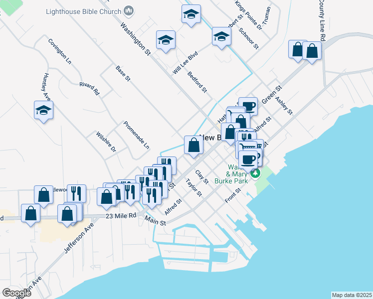 map of restaurants, bars, coffee shops, grocery stores, and more near 51344 Base Street in New Baltimore