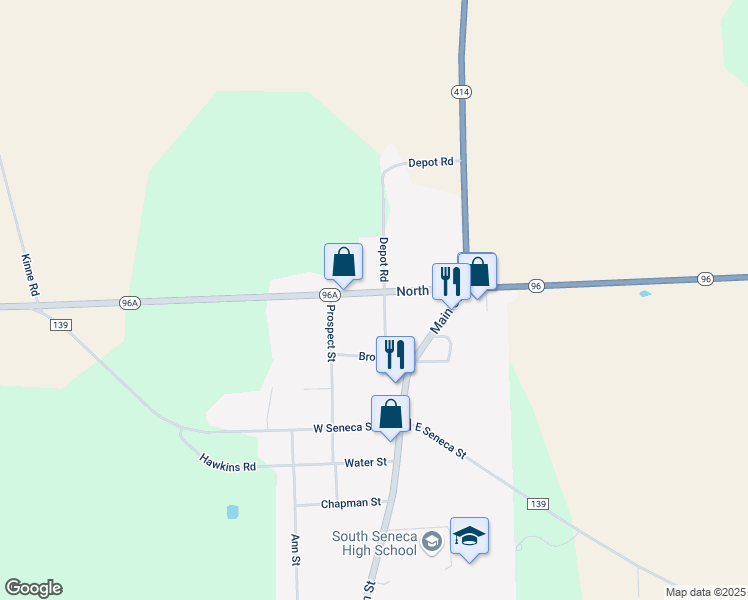 map of restaurants, bars, coffee shops, grocery stores, and more near 7086 Depot Road in Ovid