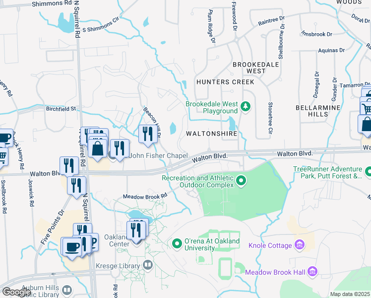 map of restaurants, bars, coffee shops, grocery stores, and more near 2600 Greenstone Boulevard in Auburn Hills