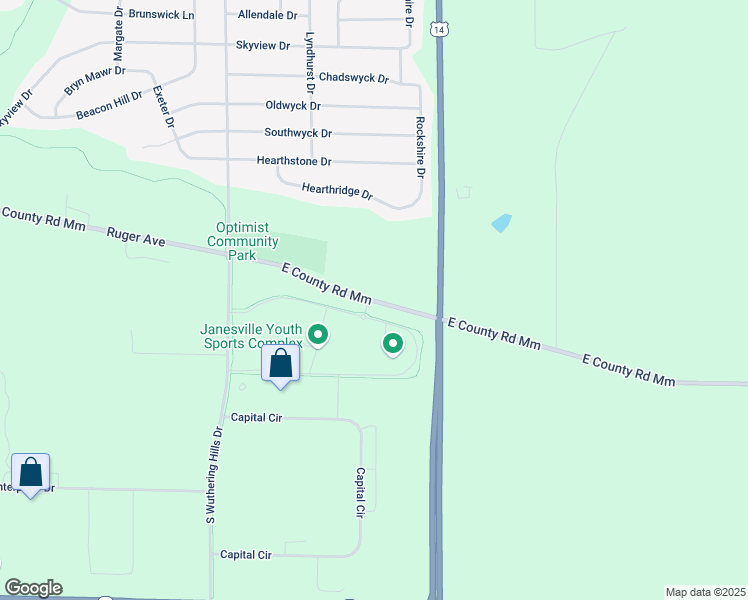 map of restaurants, bars, coffee shops, grocery stores, and more near 4517 Ruger Avenue in Janesville