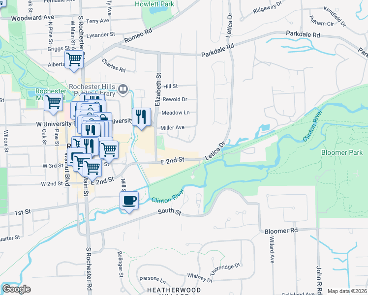 map of restaurants, bars, coffee shops, grocery stores, and more near 455 Baldwin Avenue in Rochester