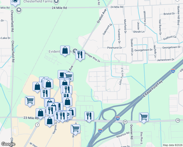 map of restaurants, bars, coffee shops, grocery stores, and more near 51697 Hale Lane in New Baltimore