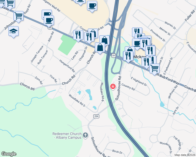 map of restaurants, bars, coffee shops, grocery stores, and more near 51 Elder Court in Albany
