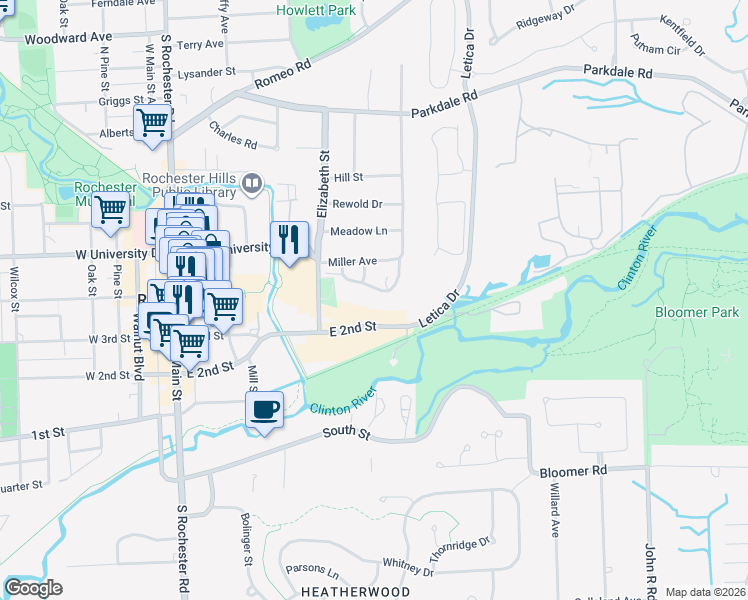 map of restaurants, bars, coffee shops, grocery stores, and more near 455 Baldwin Avenue in Rochester