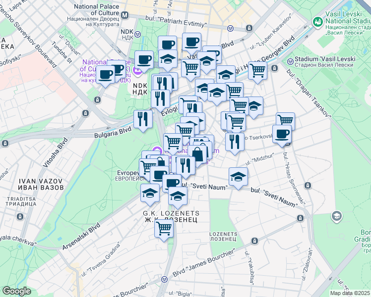 map of restaurants, bars, coffee shops, grocery stores, and more near 5 ulitsa "Stara Planina" in Chepintsi