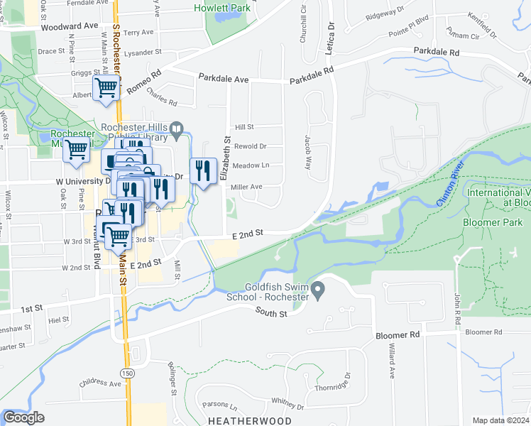 map of restaurants, bars, coffee shops, grocery stores, and more near 455 Baldwin Avenue in Rochester