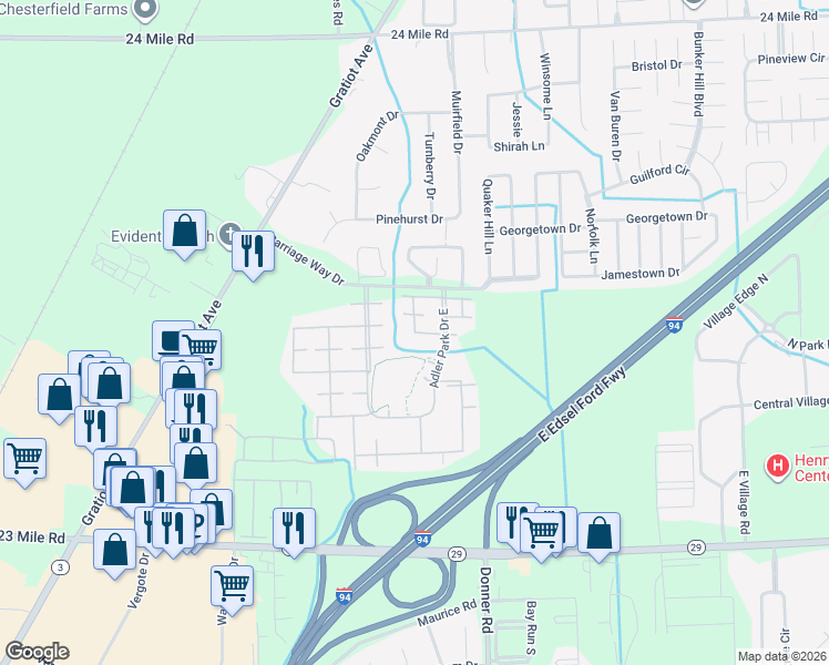 map of restaurants, bars, coffee shops, grocery stores, and more near 51818 Lionel Lane in New Baltimore