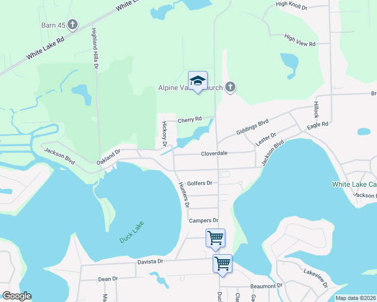 map of restaurants, bars, coffee shops, grocery stores, and more near 4685 Duck Lake Road North in Highland Charter Township