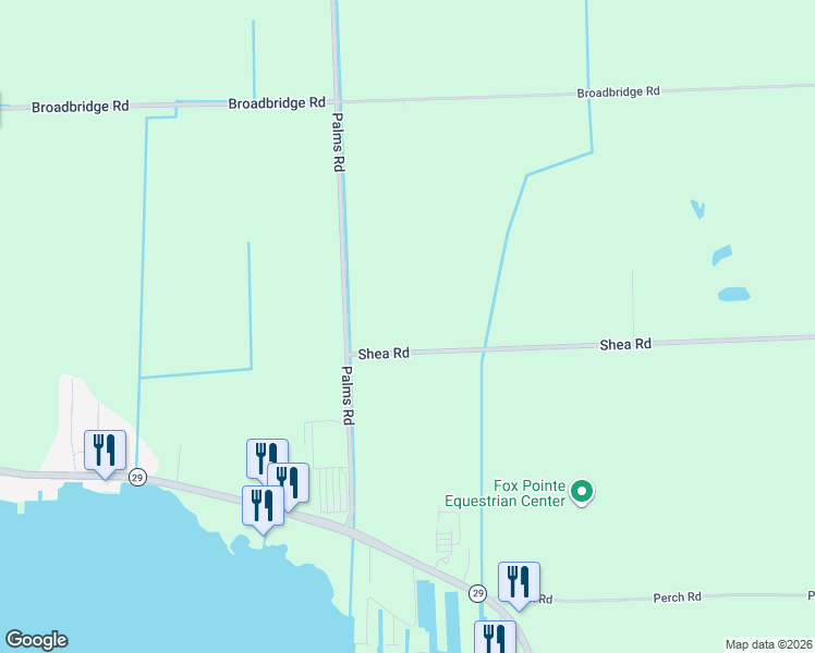 map of restaurants, bars, coffee shops, grocery stores, and more near 7862 Shea Road in St. Clair County