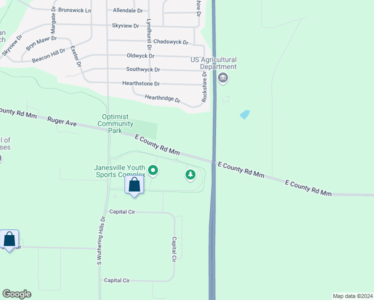 map of restaurants, bars, coffee shops, grocery stores, and more near 4517 Ruger Avenue in Janesville