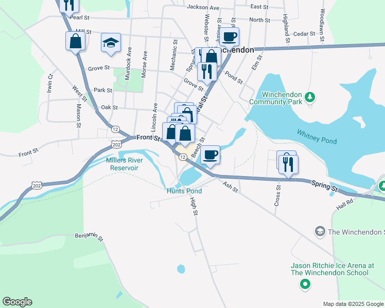 map of restaurants, bars, coffee shops, grocery stores, and more near 29 Beech Street in Winchendon