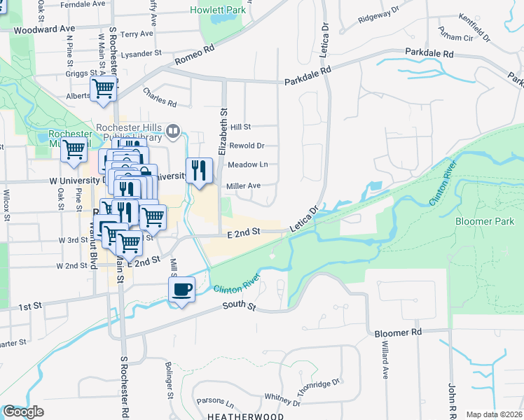 map of restaurants, bars, coffee shops, grocery stores, and more near 455 Baldwin Avenue in Rochester
