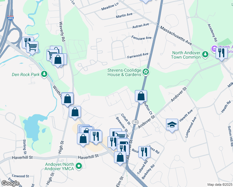 map of restaurants, bars, coffee shops, grocery stores, and more near 64 Jefferson Street in North Andover