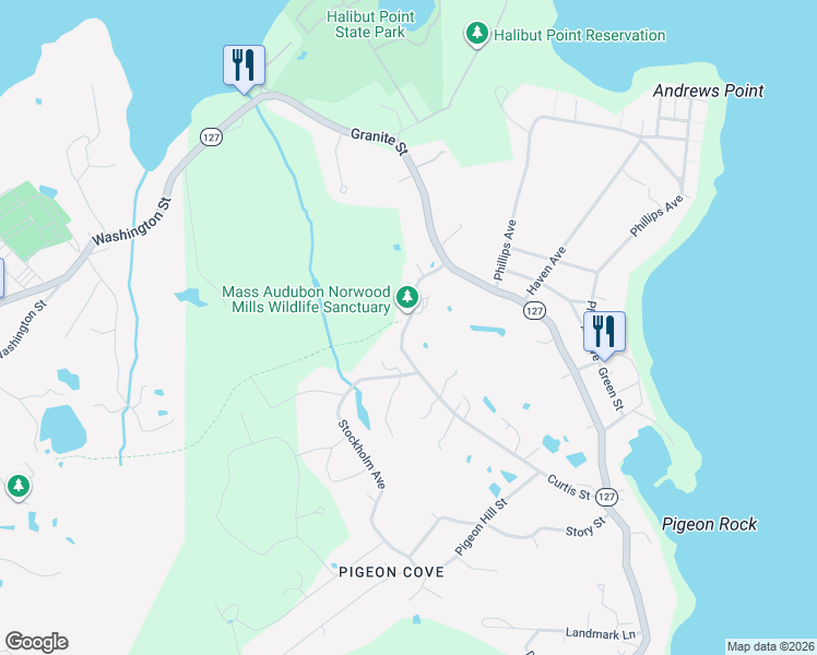 map of restaurants, bars, coffee shops, grocery stores, and more near 63 Curtis Street in Rockport