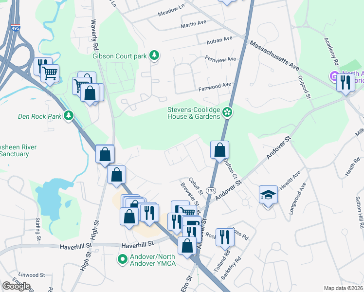 map of restaurants, bars, coffee shops, grocery stores, and more near 64 Jefferson Street in North Andover