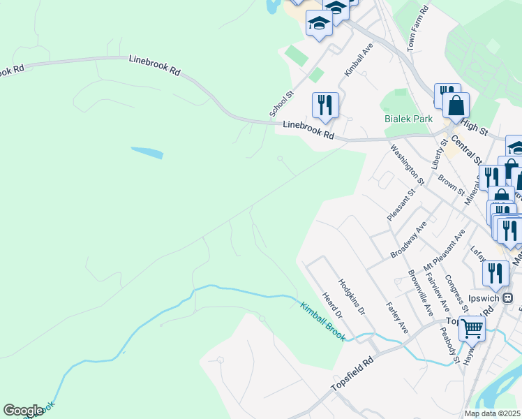 map of restaurants, bars, coffee shops, grocery stores, and more near 32 Pineswamp Road in Ipswich